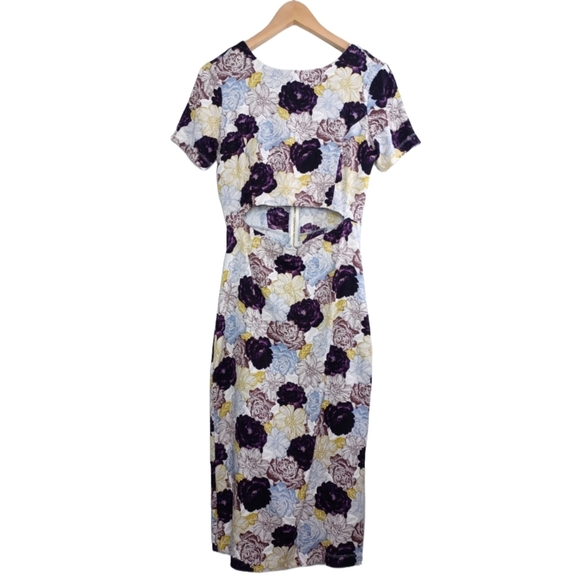 Suno Silk Blend Cutout-Waist Feminine Floral Midi Dress - Picture 1 of 15